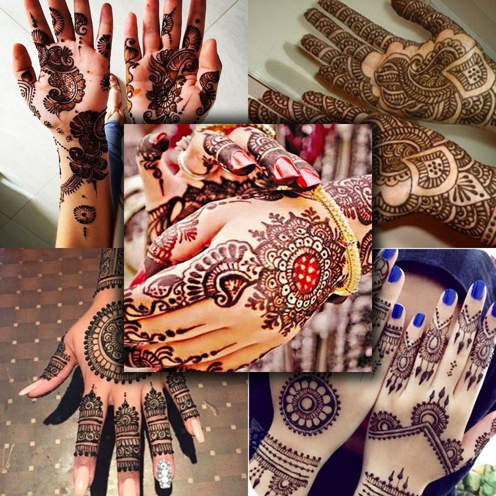 Woman's hand with mehndi tattoo. Hand of Indian bride with black henna  tattoos Stock Photo | Adobe Stock